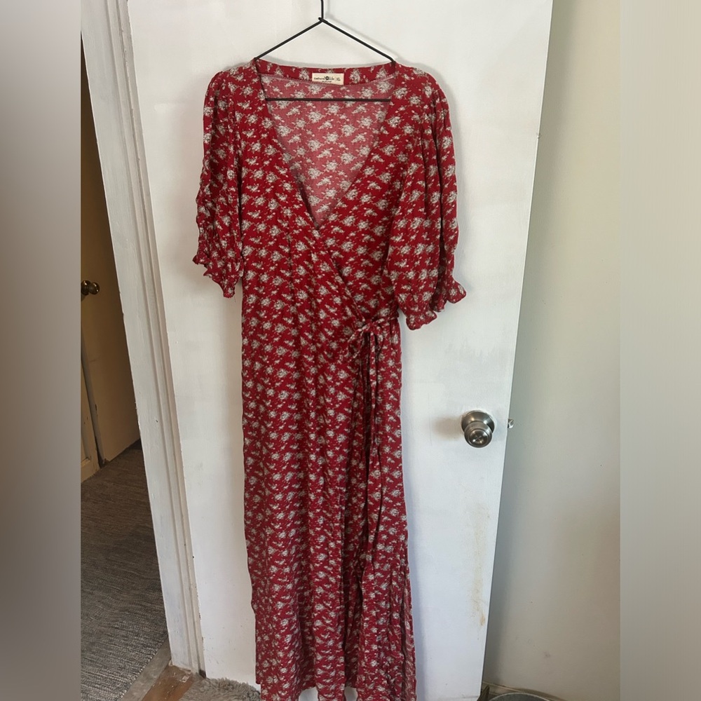 Rust floral wrap dress
